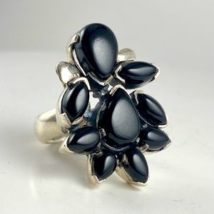 Vintage Indian Black Onyx Sterling Silver Statement Ring